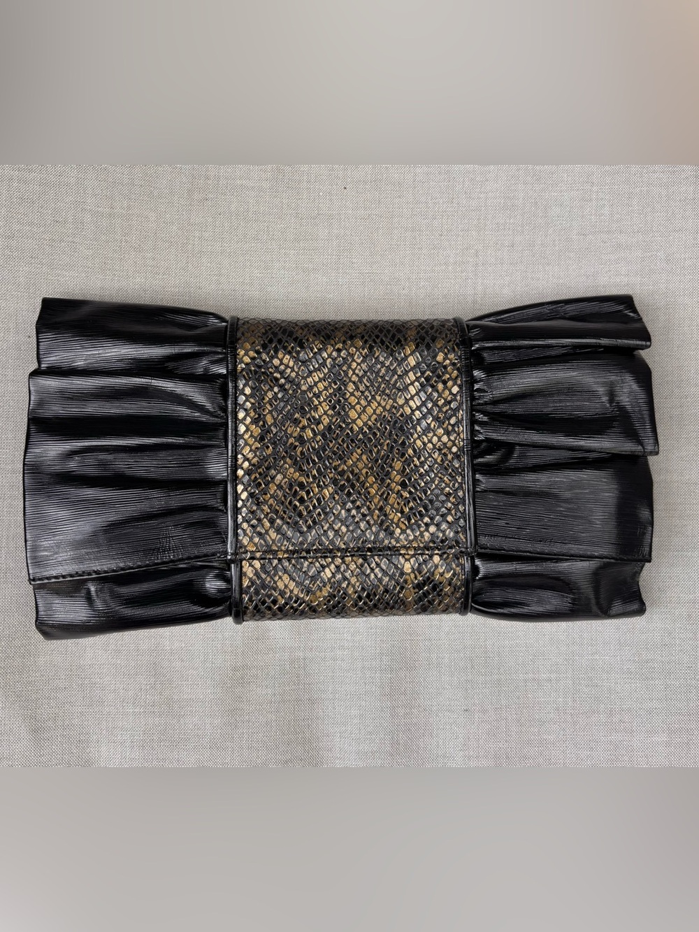 Authentic 1990s vintage python leather black clutch